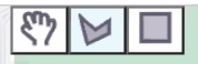 An image of three icons that appear when turf cutting: a hand icon, a icon with a 6 sided V-like shape, and an icon shaped like a square.
