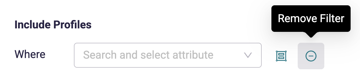 An example of the option to remove a filter the icon is a circle with a minus sign and is located next to the turn into group option.